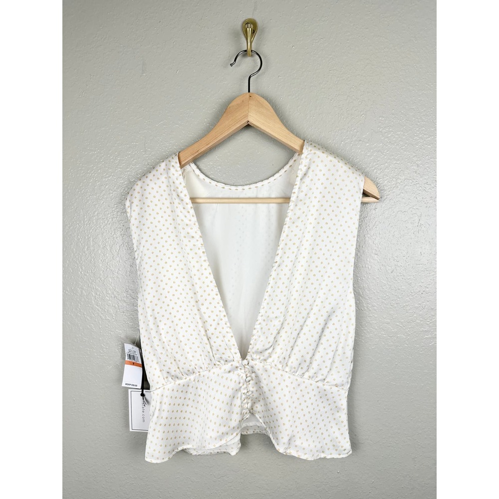 NWT 1.STATE Womens Bon Voyage Satin Polka Dot Blouse Peplum Low Back Top Small - Picture 7 of 12